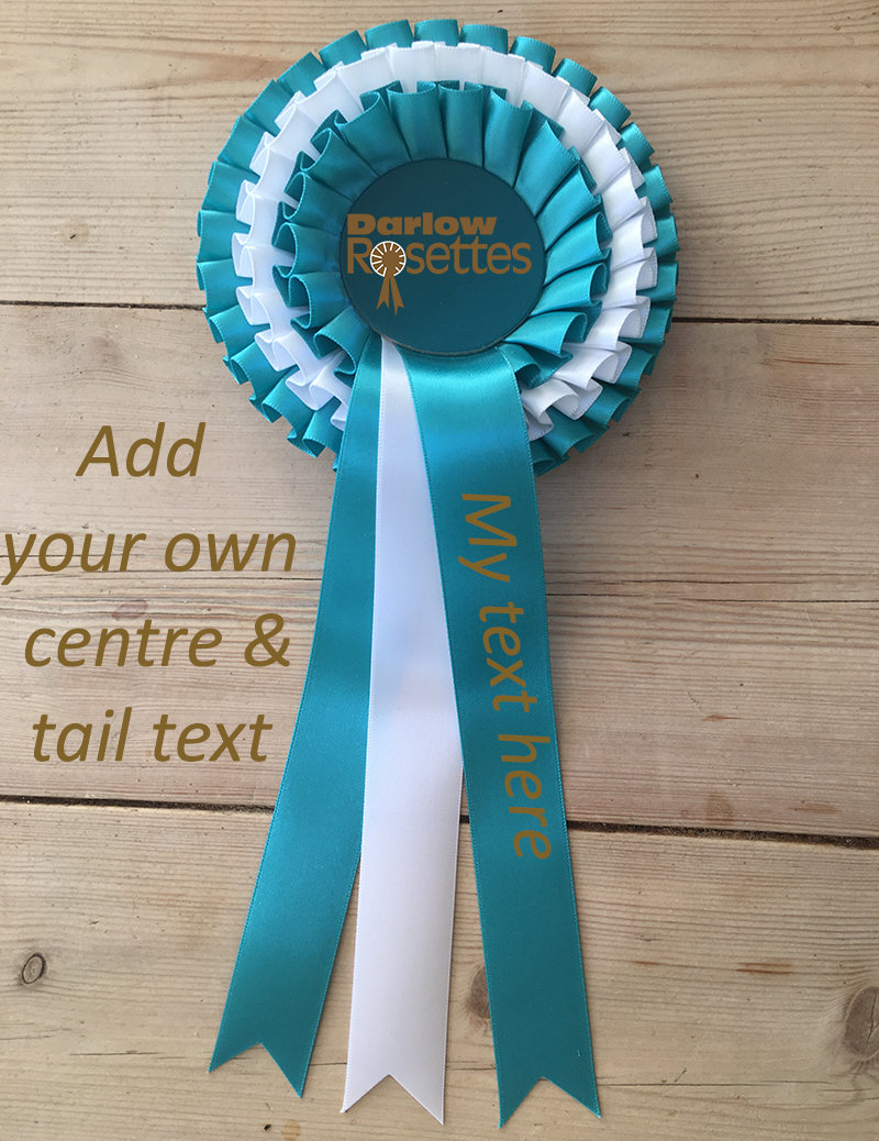 Custom pack of 3 tier compton rosettes with custom centre and tail printing